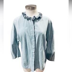 See By Chloe Light Blue Ruffle Collar Button-Down Shirt